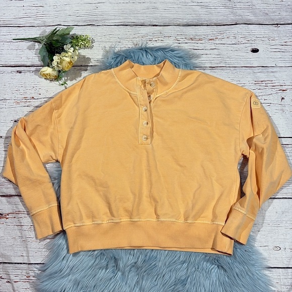 Calia Carrie Underworld Mock Henley Sweatshirt In Sunrise Orange - Picture 2 of 8